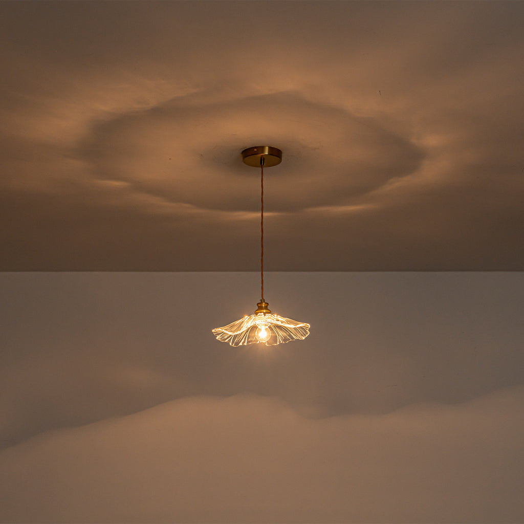 11.02 in. 1-Light Modern Pink Hanging Pendant Light with Flower Shaped Glass Shade for Bedroom, Kitchen Island