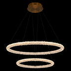 2-Light Modern Gold Double Ring Dimmable Integrated LED Chandelier Tiered Pendant Light with Crystal for Dining Room