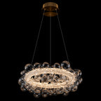 1-Light Gold Modern Round Globe Crystal Integrated LED Chandelier Dimmable Pendant Light with Glass Bubbles