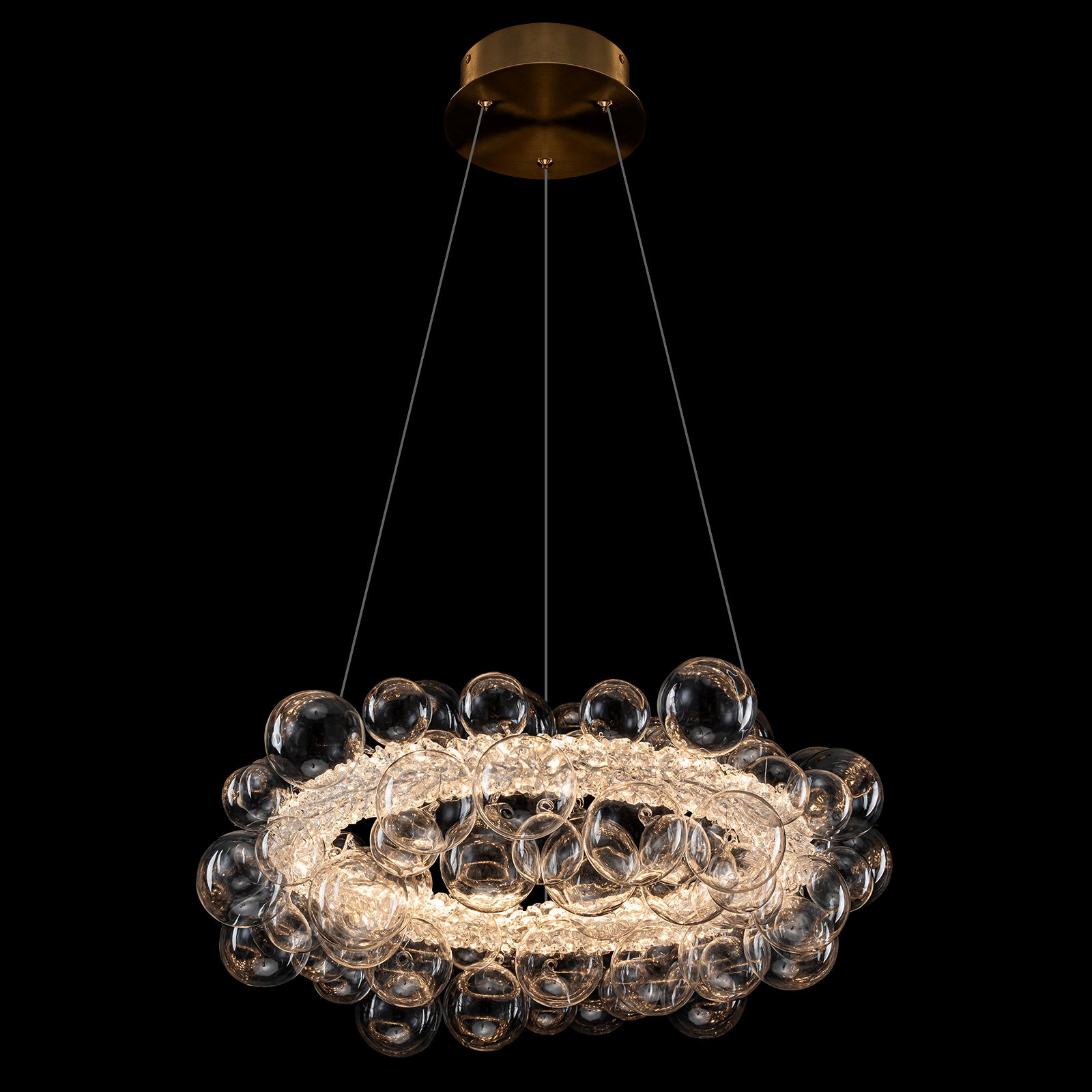 1-Light Gold Modern Round Globe Crystal Integrated LED Chandelier Dimmable Pendant Light with Glass Bubbles