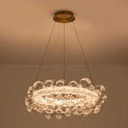 1-Light Gold Modern Round Globe Crystal Integrated LED Chandelier Dimmable Pendant Light with Glass Bubbles