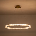 1-Light Modern Gold Metal Ring Crystal Integrated LED Pendant Light Dimmable Chandelier for Dining Room
