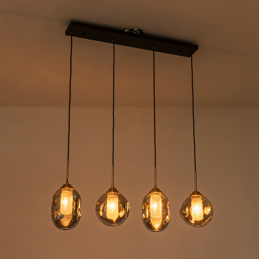 38.6 in. 4-Light Modern Black Linear Pendant Light with 2-Tier Glass Shades for Kitchen Island