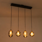 38.6 in. 4-Light Modern Black Linear Pendant Light with 2-Tier Glass Shades for Kitchen Island
