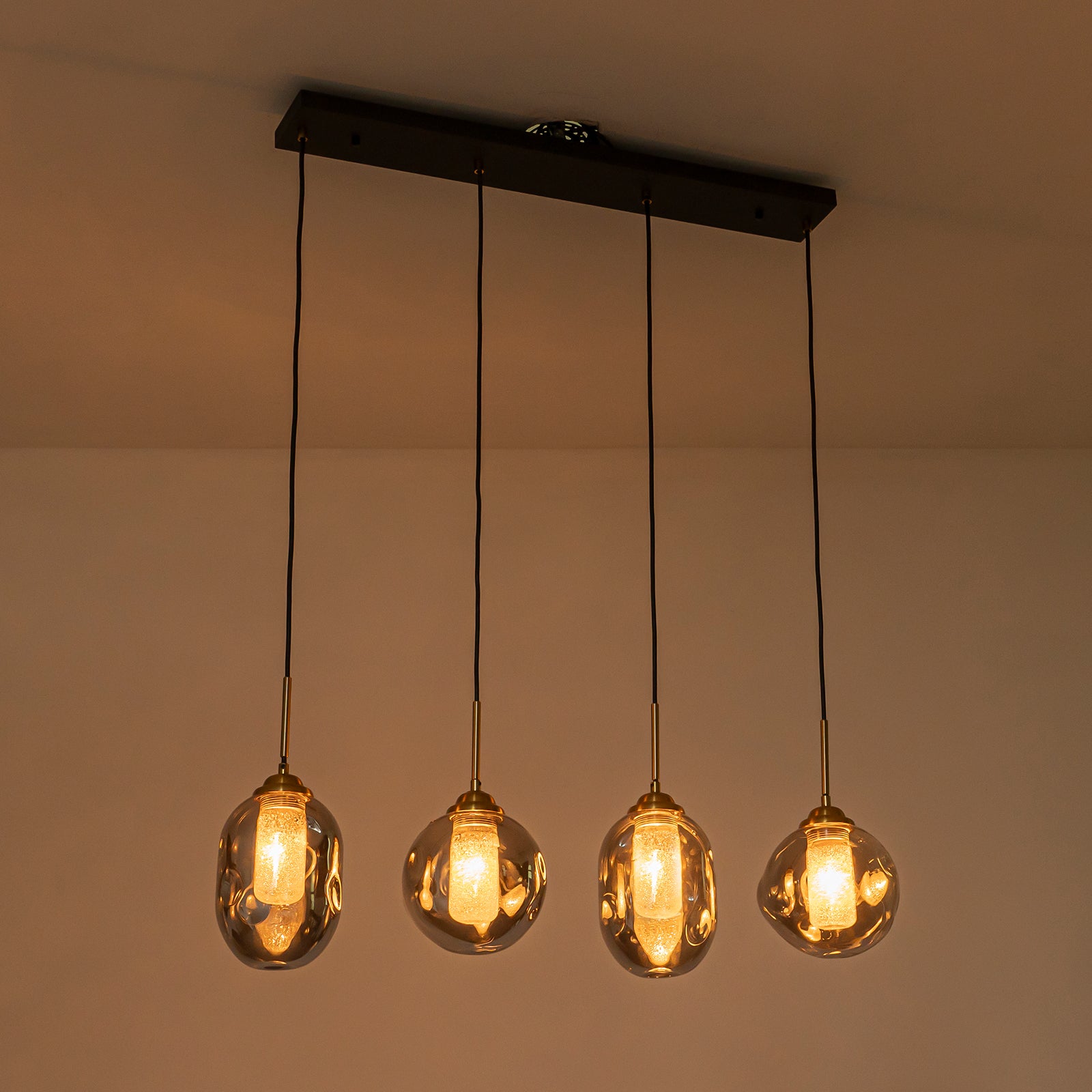 38.6 in. 4-Light Modern Black Linear Pendant Light with 2-Tier Glass Shades for Kitchen Island