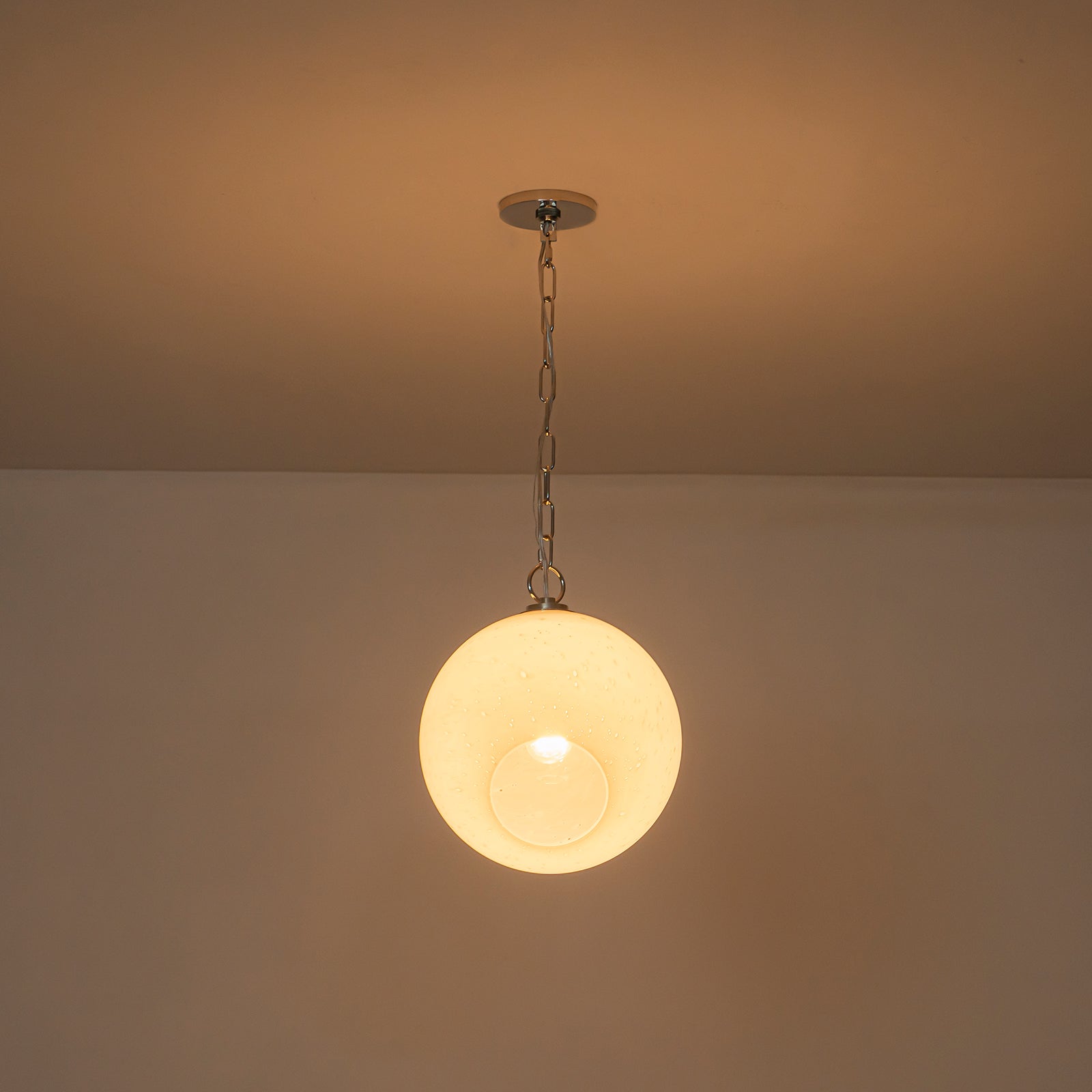Chrome Modern Globe Hanging Pendant Light with White Bubble Glass Shade for Kitchen Island, Dining