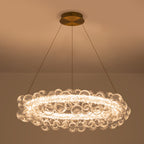 1-Light Gold Modern Round Globe Crystal Integrated LED Chandelier Dimmable Pendant Light with Glass Bubbles