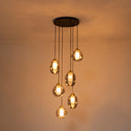 16 in. 6-Light Modern Black Staircase Chandelier Island Pendant Light with Smoky Gray Globe Glass Shade