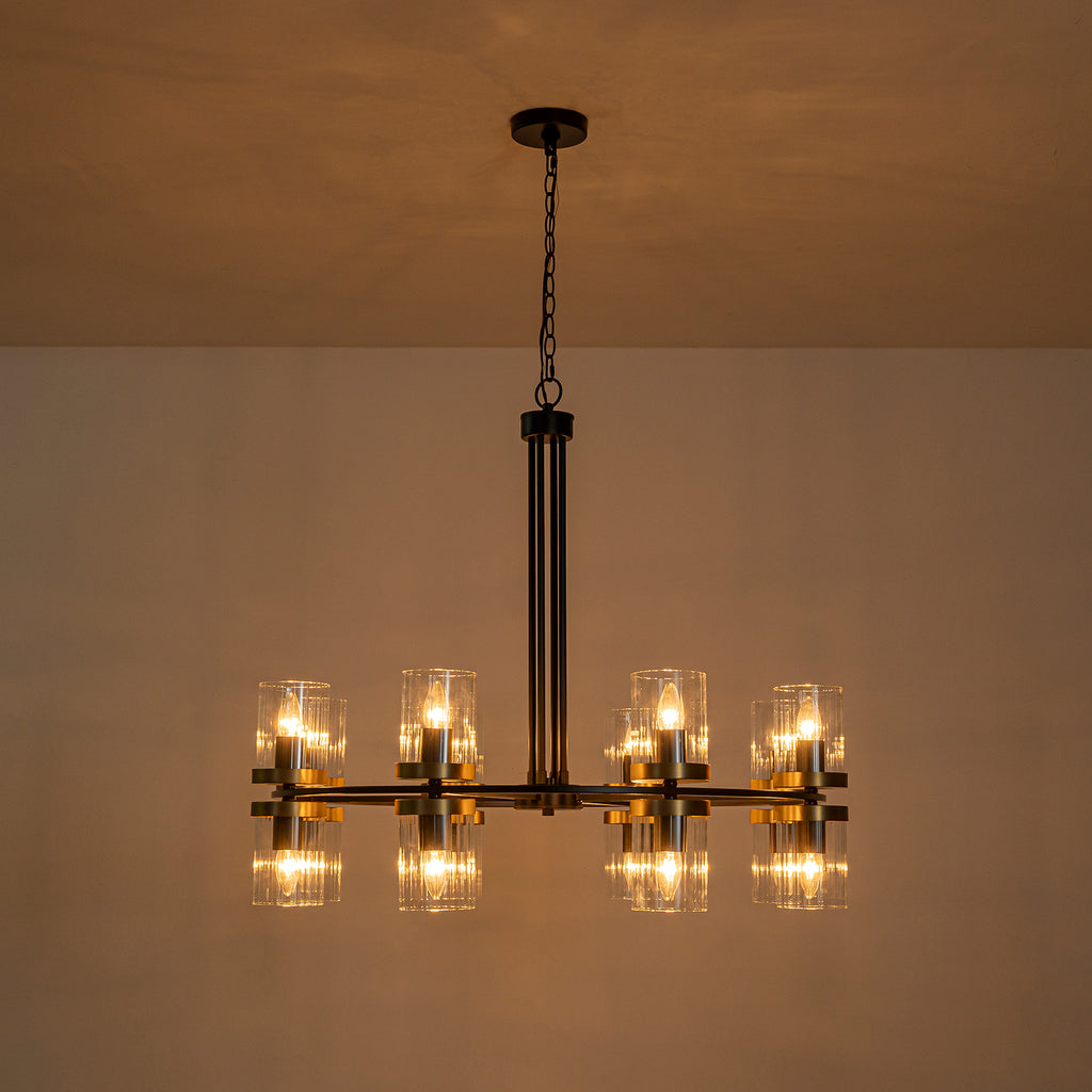 35.24 in. 16-Light Modern Luxury Black Gold Iron Chandelier Pendant Lighting with Glass Shades for Living Room, Dining