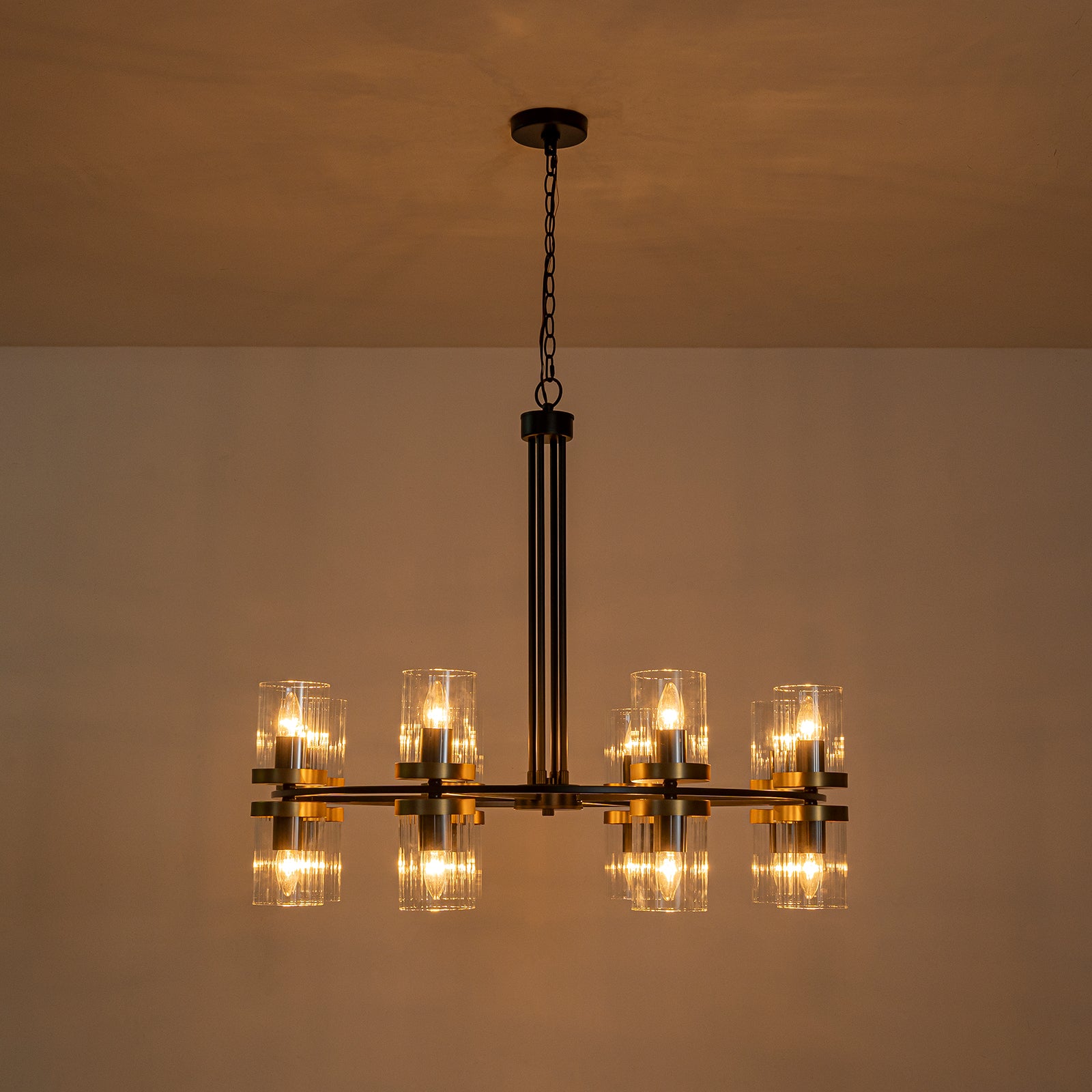 35.24 in. 16-Light Modern Luxury Black Gold Iron Chandelier Pendant Lighting with Glass Shades for Living Room, Dining