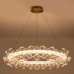 1-Light Gold Modern Round Globe Crystal Integrated LED Chandelier Dimmable Pendant Light with Glass Bubbles