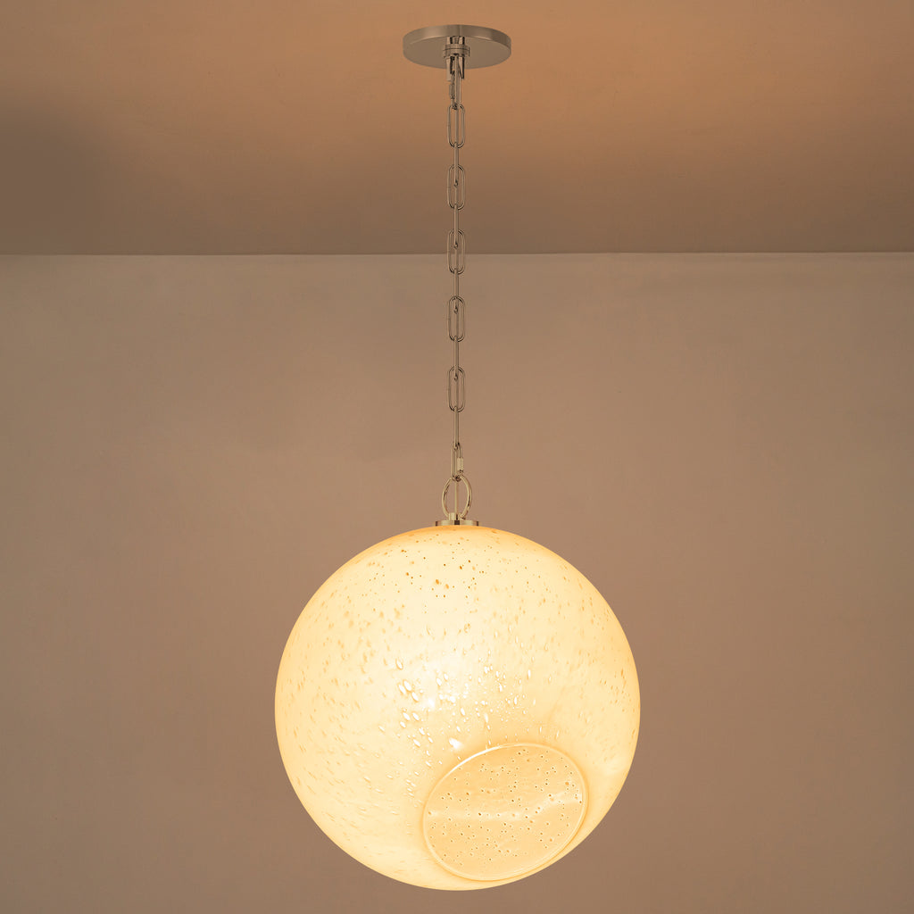 Chrome Modern Globe Hanging Pendant Light with White Bubble Glass Shade for Kitchen Island, Dining