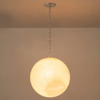 Chrome Modern Globe Hanging Pendant Light with White Bubble Glass Shade for Kitchen Island, Dining