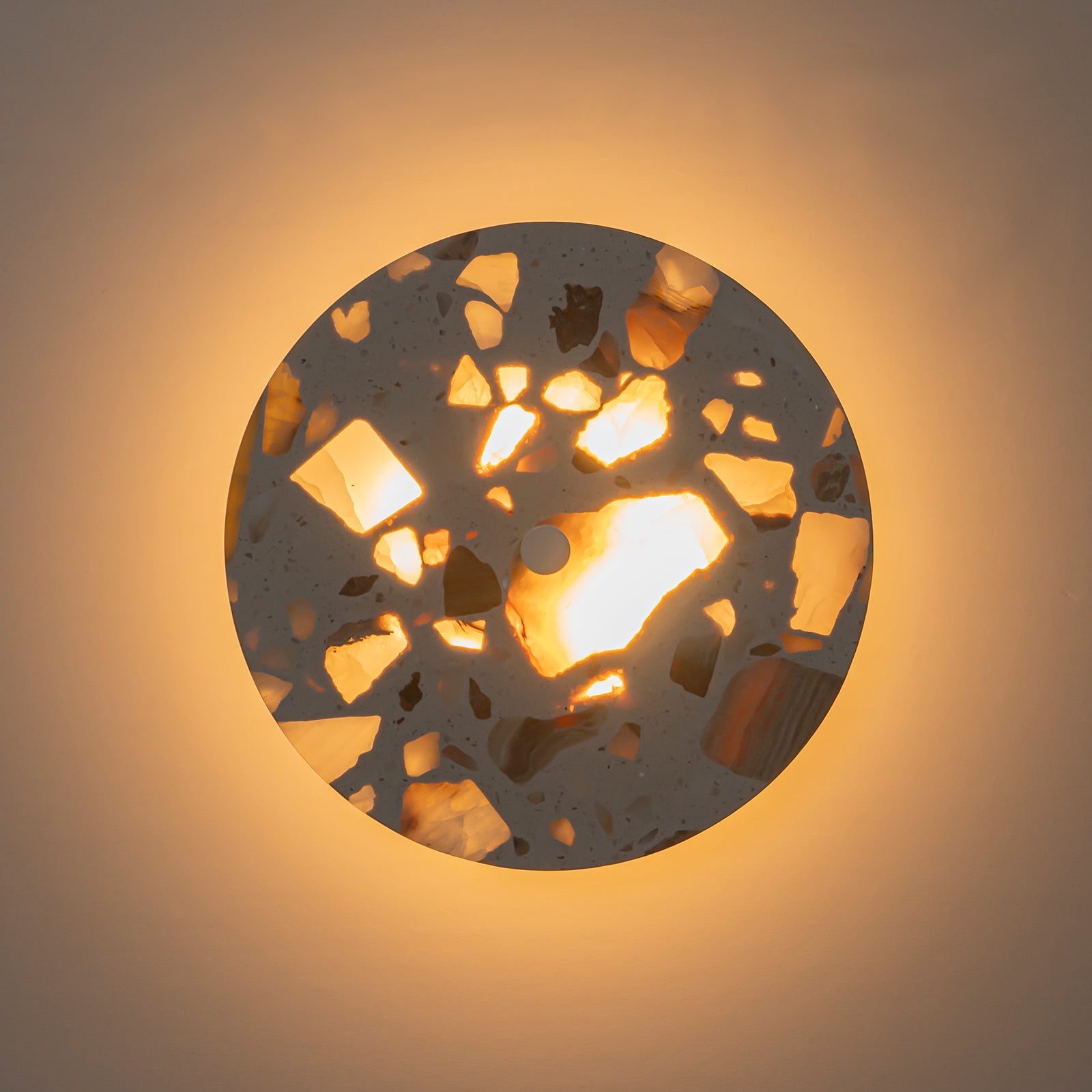 8.07 in. 1-Light Modern Round Dimmable LED Wall Sconce Light with Mable Terrazzo Shade for Bedroom Foyer Hallway