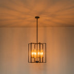 17.72 in. 6-Light Industrial Black Iron Geometric Chandelier with Clear Glass Shades for Kitchen Island Foyers Hallway