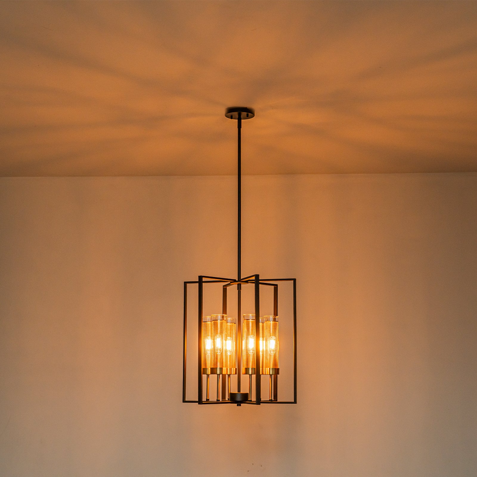 17.72 in. 6-Light Industrial Black Iron Geometric Chandelier with Clear Glass Shades for Kitchen Island Foyers Hallway