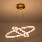 2-Light Modern Gold Double Ring Dimmable Integrated LED Chandelier Tiered Pendant Light with Crystal for Dining Room