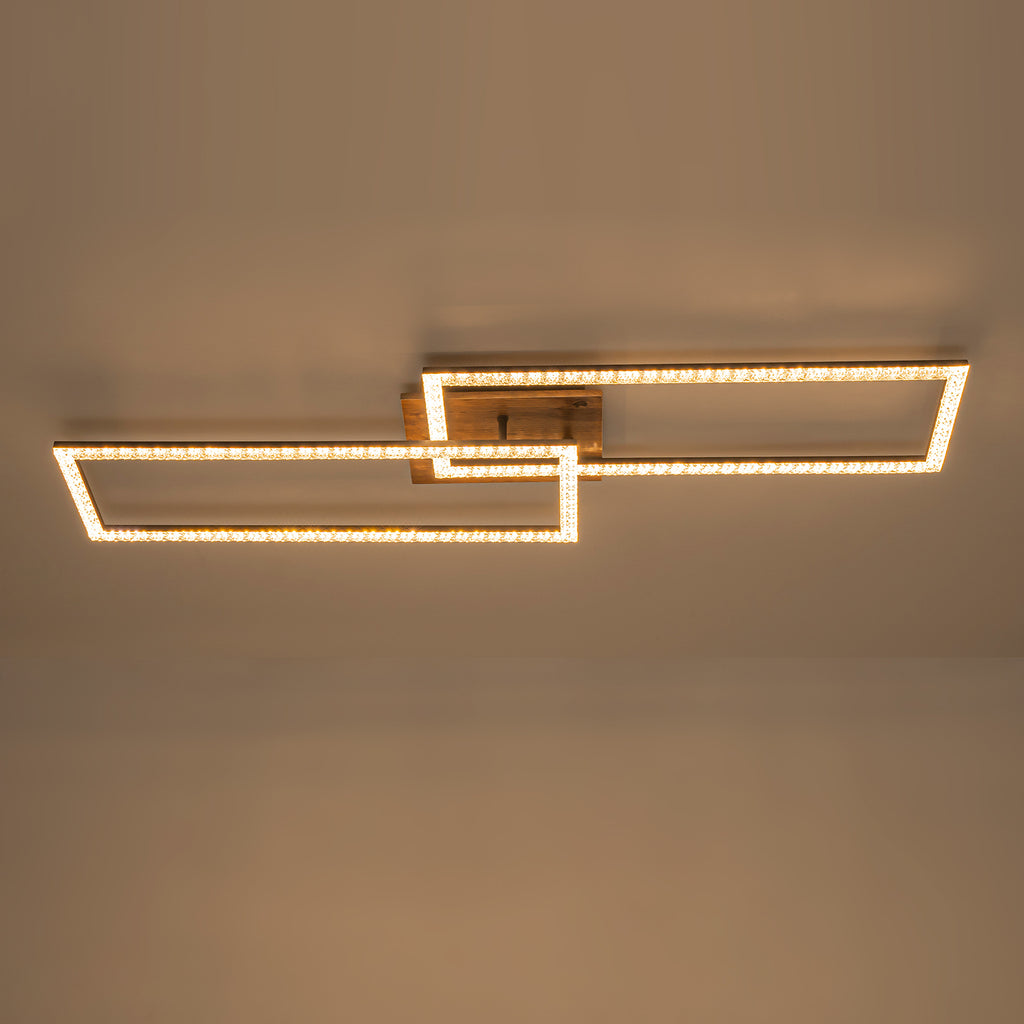 2-Light 40.55 in. Modern Black and Wood Dimmable Integrated LED Flush Mount Ceiling Light
