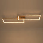 2-Light 40.55 in. Modern Black and Wood Dimmable Integrated LED Flush Mount Ceiling Light