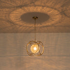 11.5 in. 1-Light Modern Copper Metal Pendant Light with Clear Crackle Globe Glass Shade for Kitchen Island, Dining Room