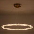 1-Light Modern Gold Metal Ring Crystal Integrated LED Pendant Light Dimmable Chandelier for Dining Room