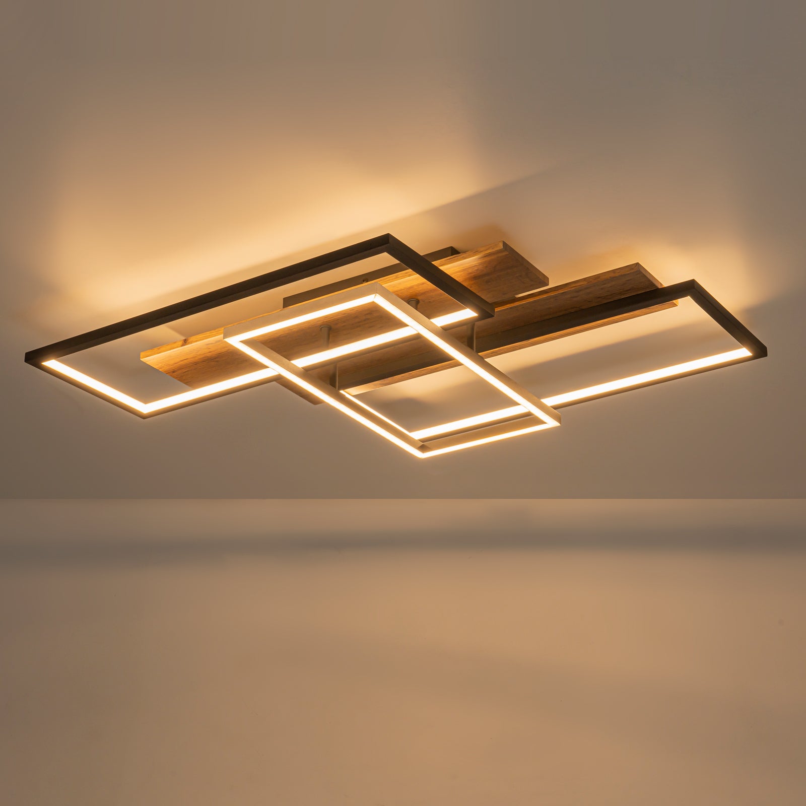 3-Light 26.77 in. Modern Black and Wood Dimmable Integrated LED Flush Mount Ceiling Light