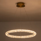 1-Light Modern Gold Metal Ring Crystal Integrated LED Pendant Light Dimmable Chandelier for Dining Room