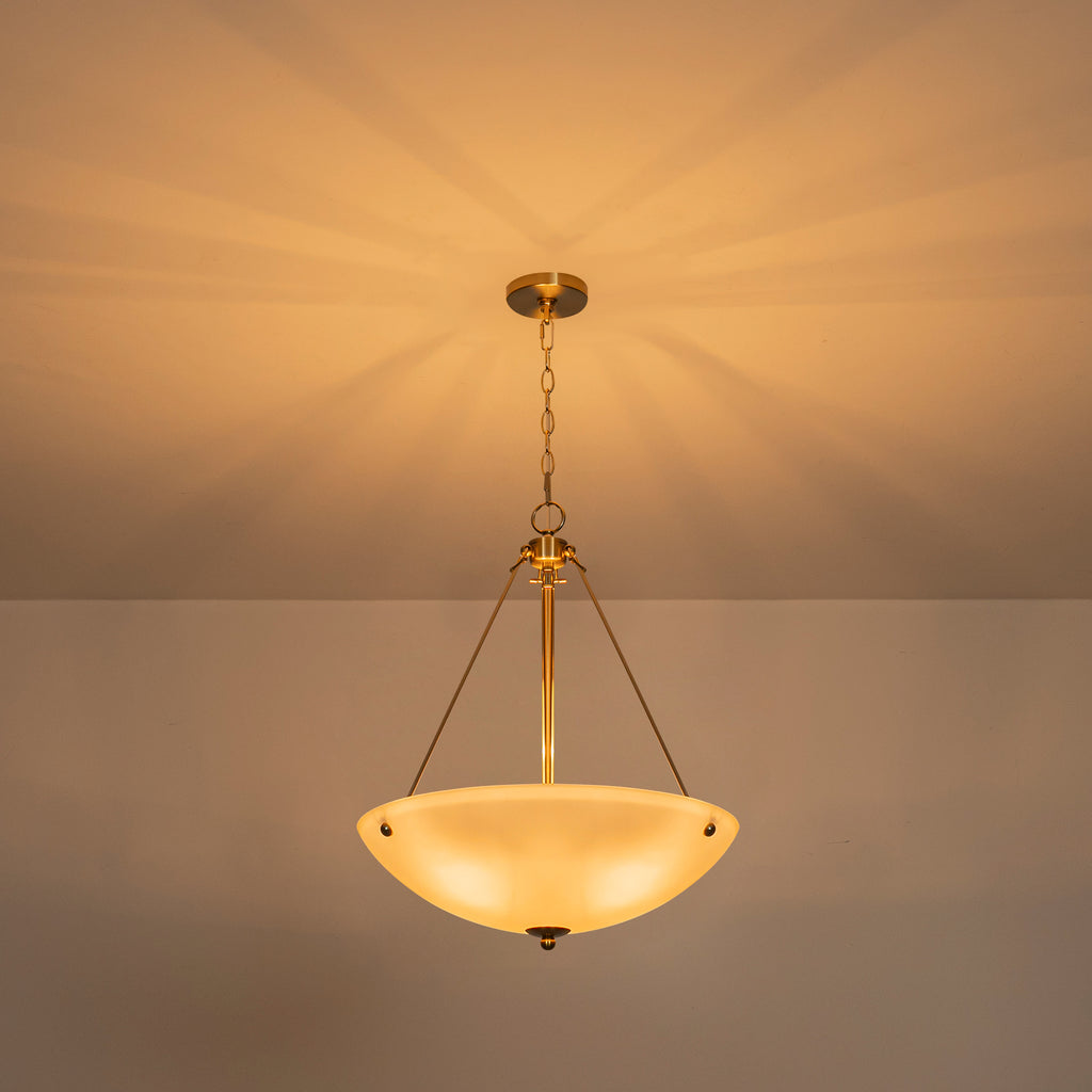 19.69 in. 4-Light Modern Farmhouse Gold Metal Bowl Island Pendant Light with White Glass Shade for Kitchen