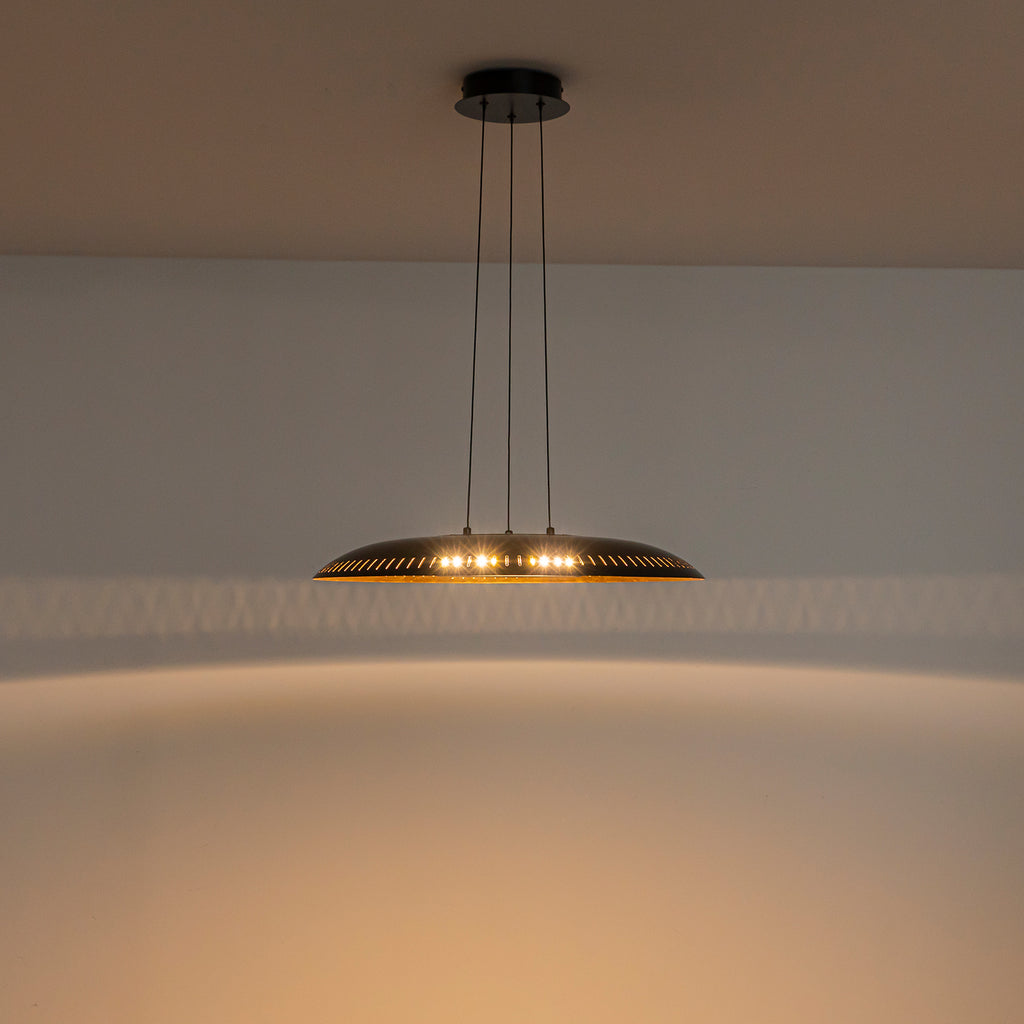 24-Watt 1 Light Modern Black Dome Dimmable LED Pendant Light Chandelier with Metal Shade for Dining Room, Kitchen Island