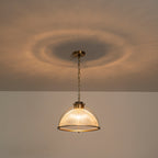 1-Light Industrial Brass Metal Dome Pendant Light with Clear Glass Shade for Kitchen Island, Dining Room