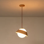 10.63 in. 1-Light Wooden Globe Hanging Pendant Light with White Glass Shade for Kitchen Island, Bedroom