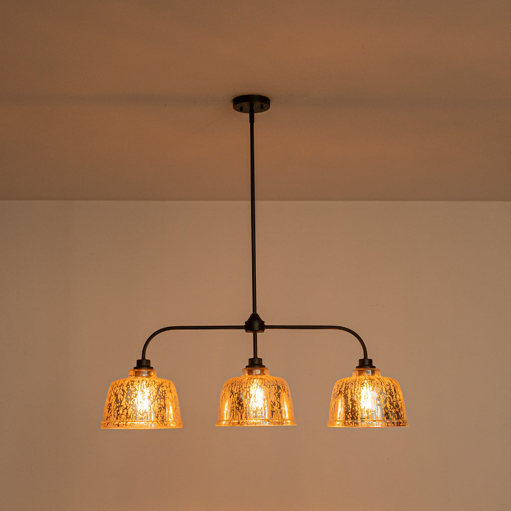 39 in. 3-Light Modern Matte Black Linear Chandelier with Textured Glass Shades for Kitchen Island