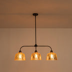 39 in. 3-Light Modern Matte Black Linear Chandelier with Textured Glass Shades for Kitchen Island