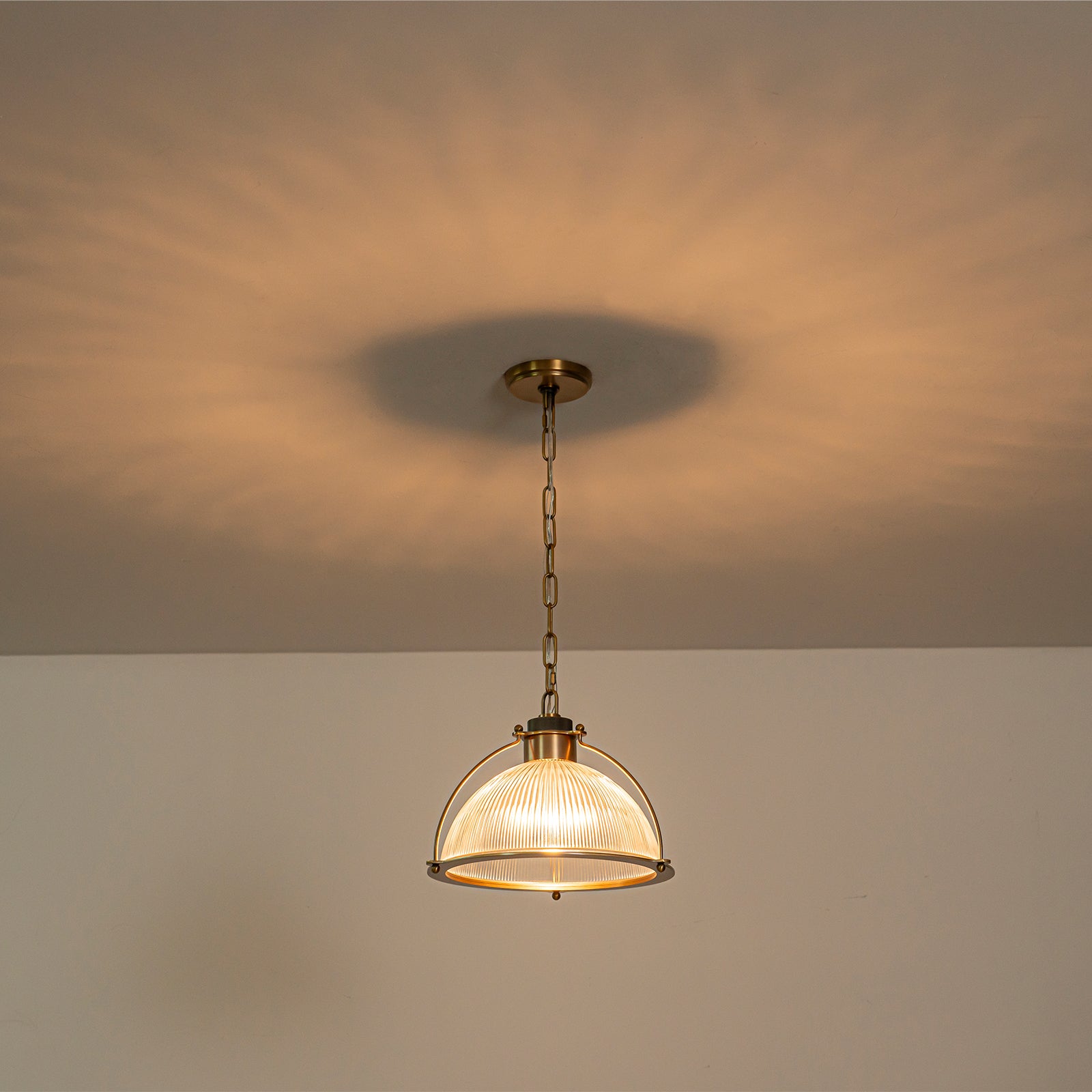 1-Light Industrial Brass Metal Dome Pendant Light with Clear Glass Shade for Kitchen Island, Dining Room