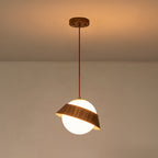 10.63 in. 1-Light Wooden Globe Hanging Pendant Light with White Glass Shade for Kitchen Island, Bedroom