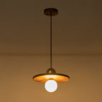25-Watt 1-Light Modern Gold and Wood Pendant Light with White Globe Glass Shade for Bedroom