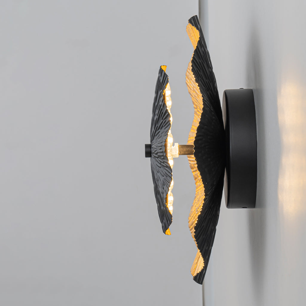 11.41 in. 13-Watt Matte Black and Gold Foil Round Dimmable Integrated LED Wall Sconce for Corridor