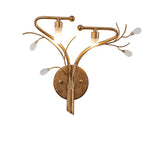 16.14 in. 2-Light Antique Gold Wall Sconce with Clouded Glass Shade, Bedroom Living Room Wall Light