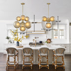 4/7-Light Mid-Century Modern Gold Cluster Chandelier with Coffee Globe Glass Shades