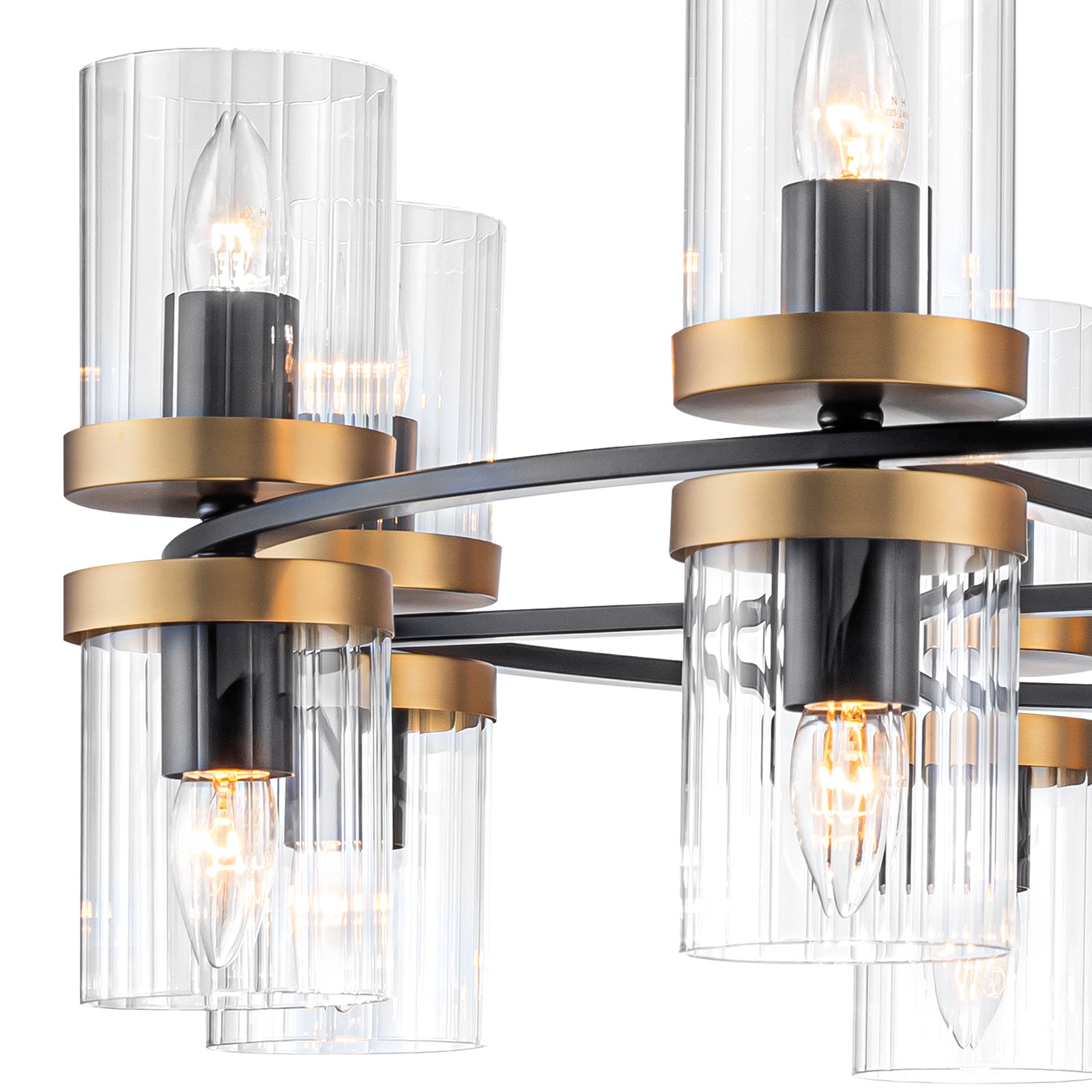 35.24 in. 16-Light Modern Luxury Black Gold Iron Chandelier Pendant Lighting with Glass Shades for Living Room, Dining