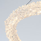 1-Light Modern Gold Metal Ring Crystal Integrated LED Pendant Light Dimmable Chandelier for Dining Room