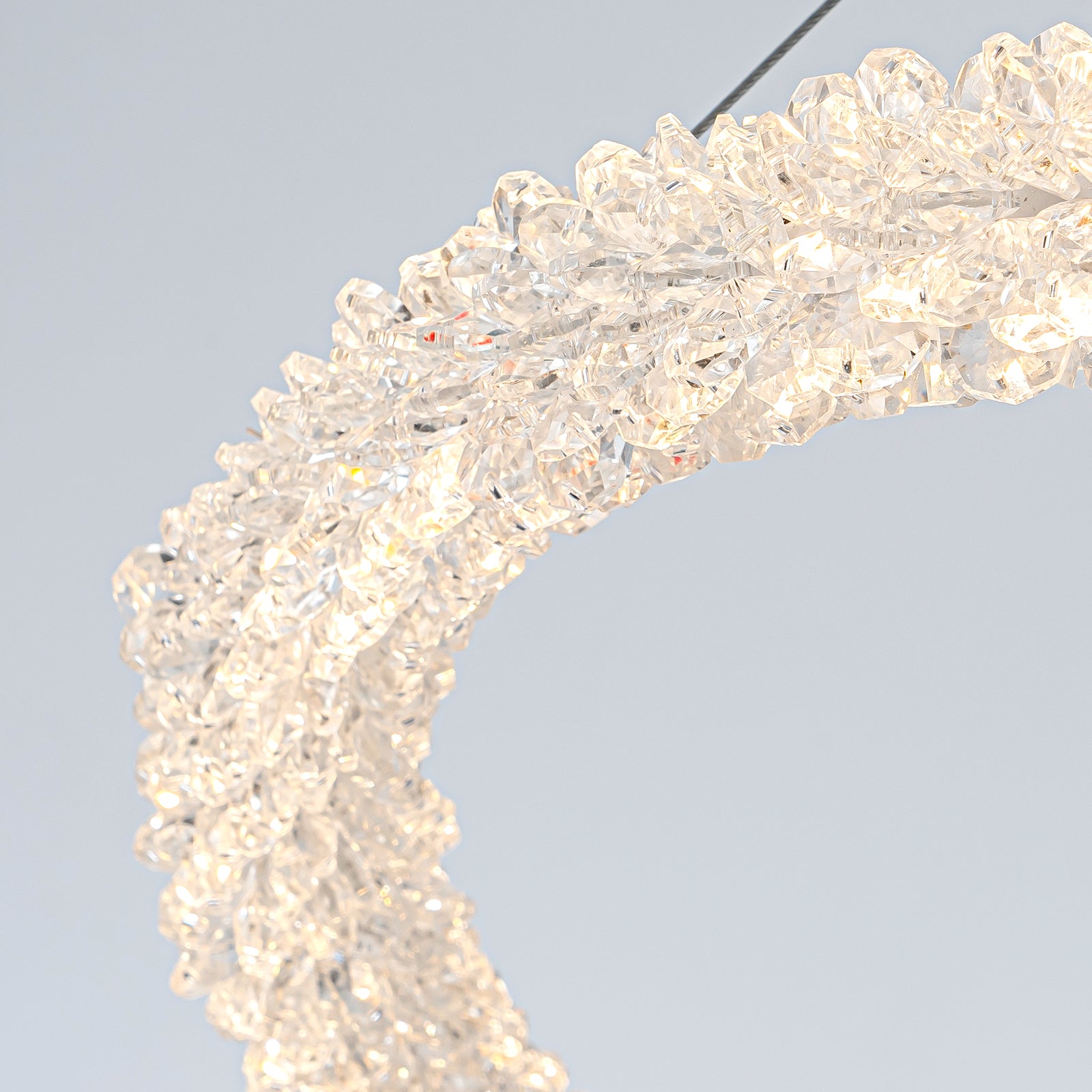1-Light Modern Gold Metal Ring Crystal Integrated LED Pendant Light Dimmable Chandelier for Dining Room