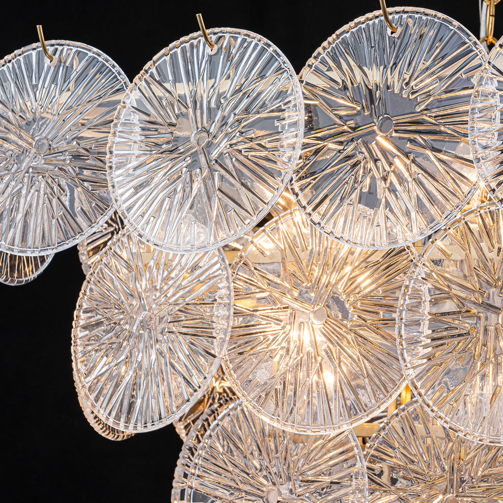 24 in. 13-Light Modern Gold Square Tiered Chandelier with Textured Clear Glass Petal Shades for Living Room