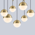 27.4 in. 7-Light Modern Brass Metal Globe Chandelier Hanging Light with White Glass Shades for Living Room