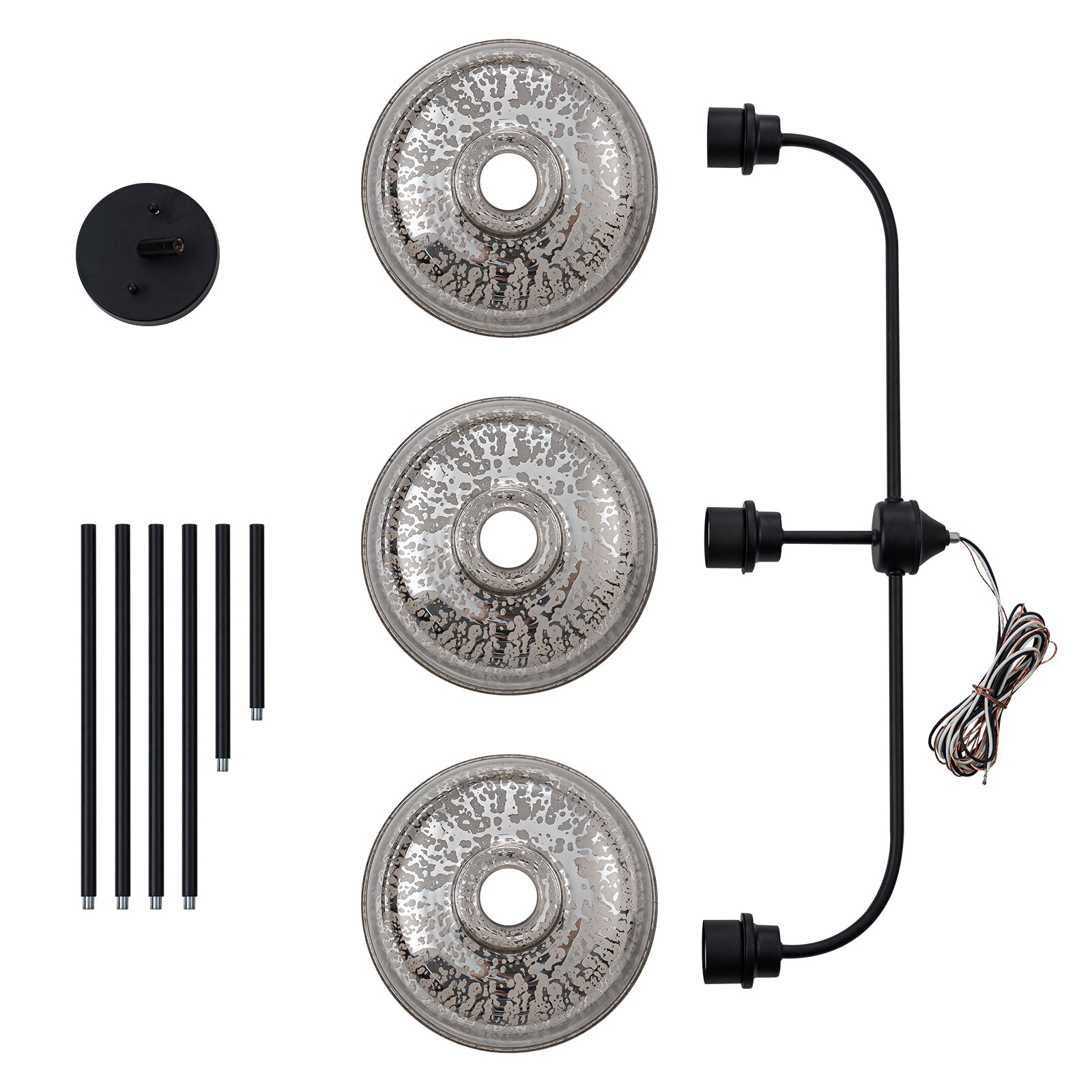 39 in. 3-Light Modern Matte Black Linear Chandelier with Textured Glass Shades for Kitchen Island