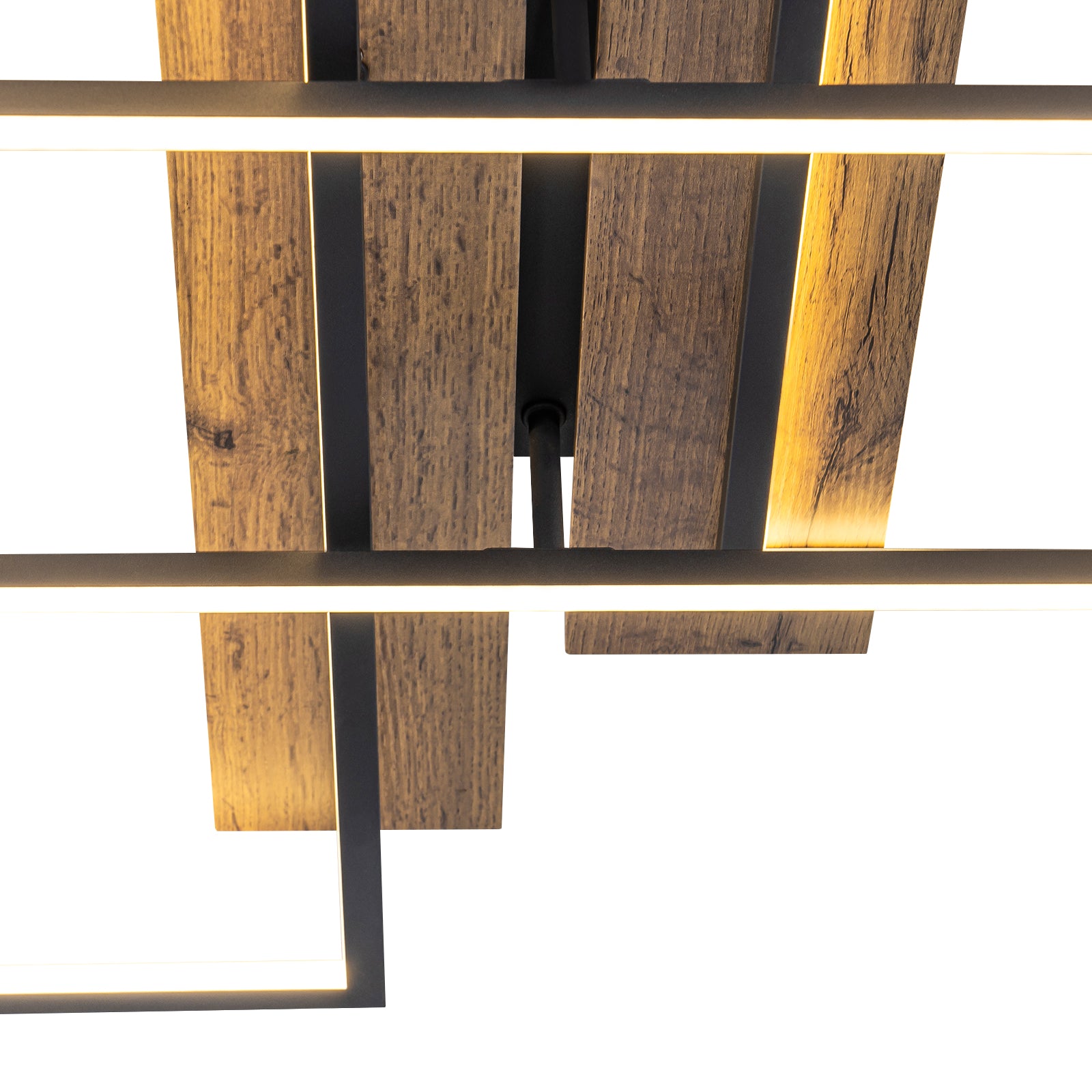 3-Light 26.77 in. Modern Black and Wood Dimmable Integrated LED Flush Mount Ceiling Light