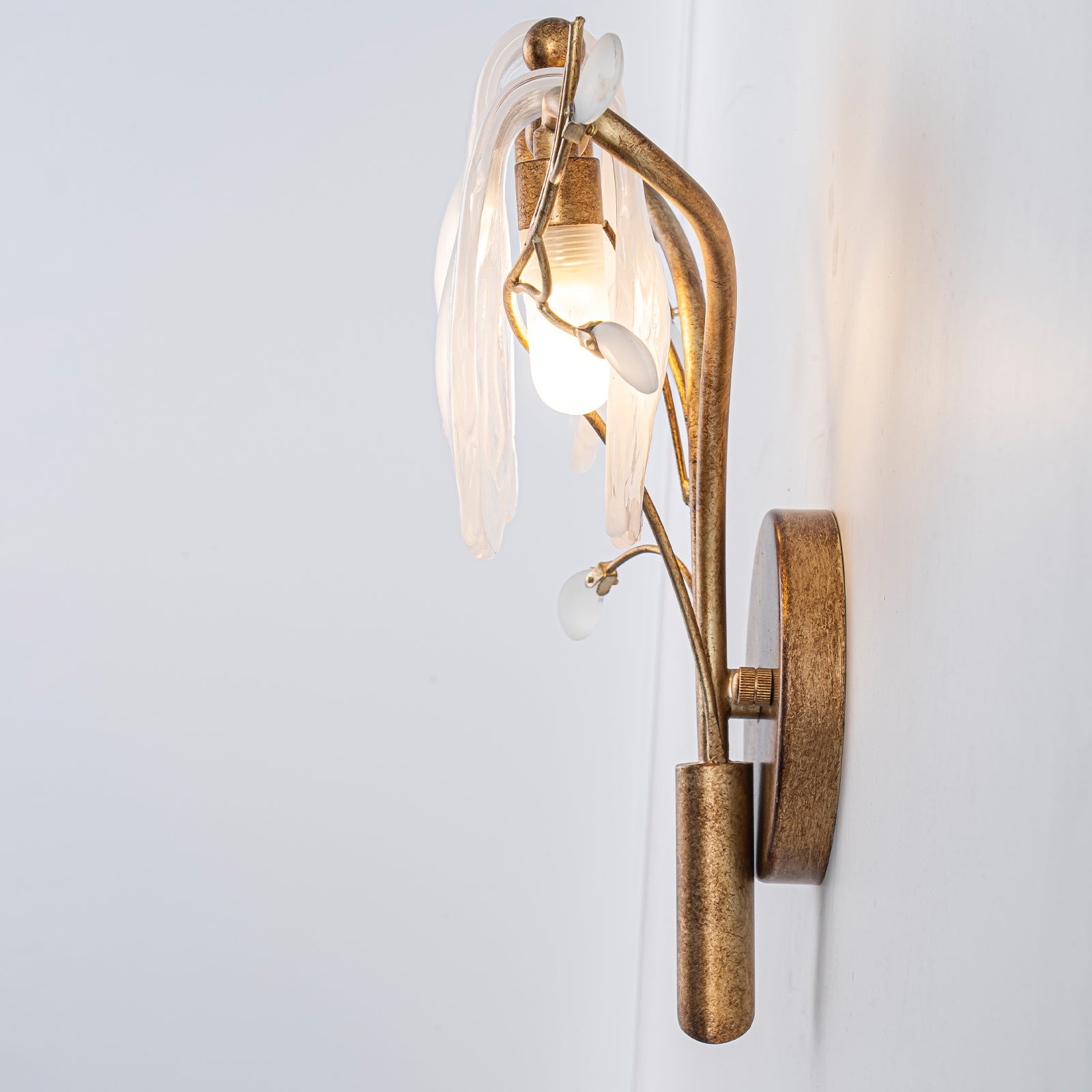 16.14 in. 2-Light Antique Gold Wall Sconce with Clouded Glass Shade, Bedroom Living Room Wall Light