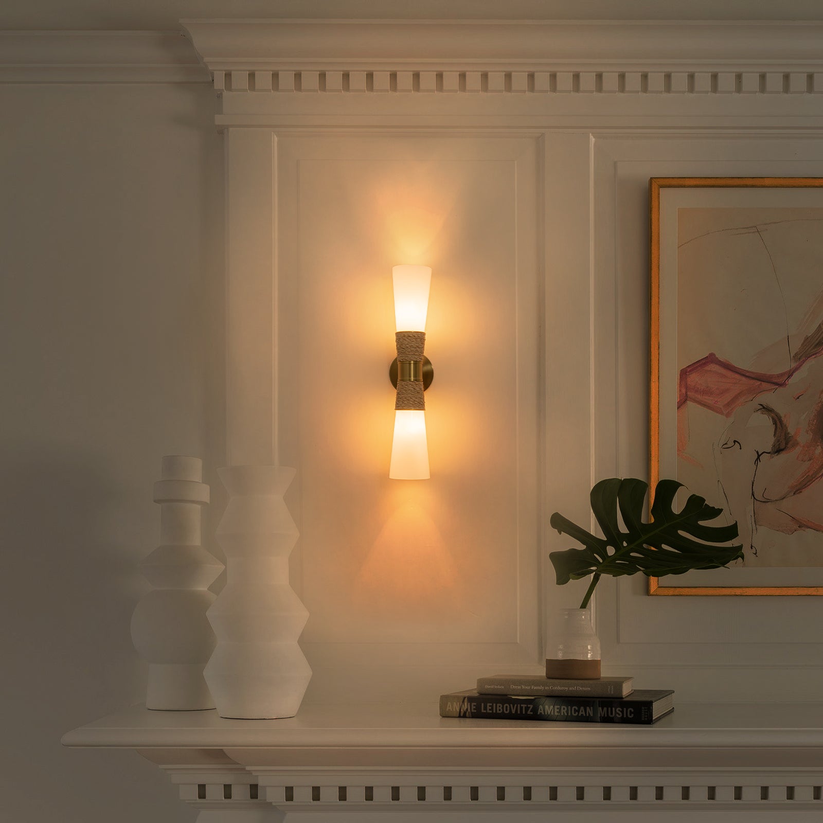 Natural Brass White Opal Glass Ceramic Wall Sconce | SKU 81010000083238 | A81010000083238 (3).jpg