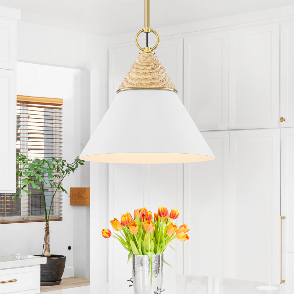Natural Brass White Ceramic Cone Pendant Light | SKU 81010000083258 | A81010000083258 (1).jpg