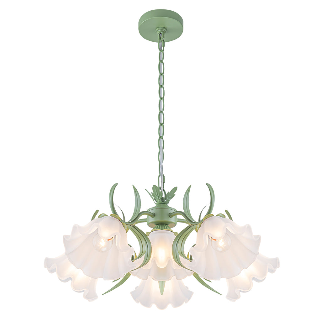 Sage Green Clear Glass Ceramic 6-Light Wagon Wheel Chandelier | SKU 81010000083328 | A81010000083328 (12).jpg